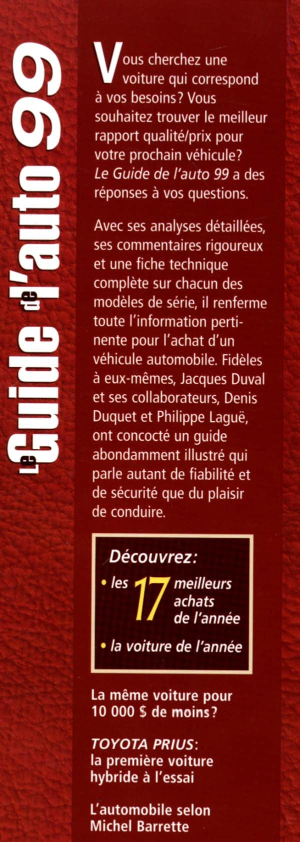 Couverture du livre de Le Guide de l'auto 1999 - papier format