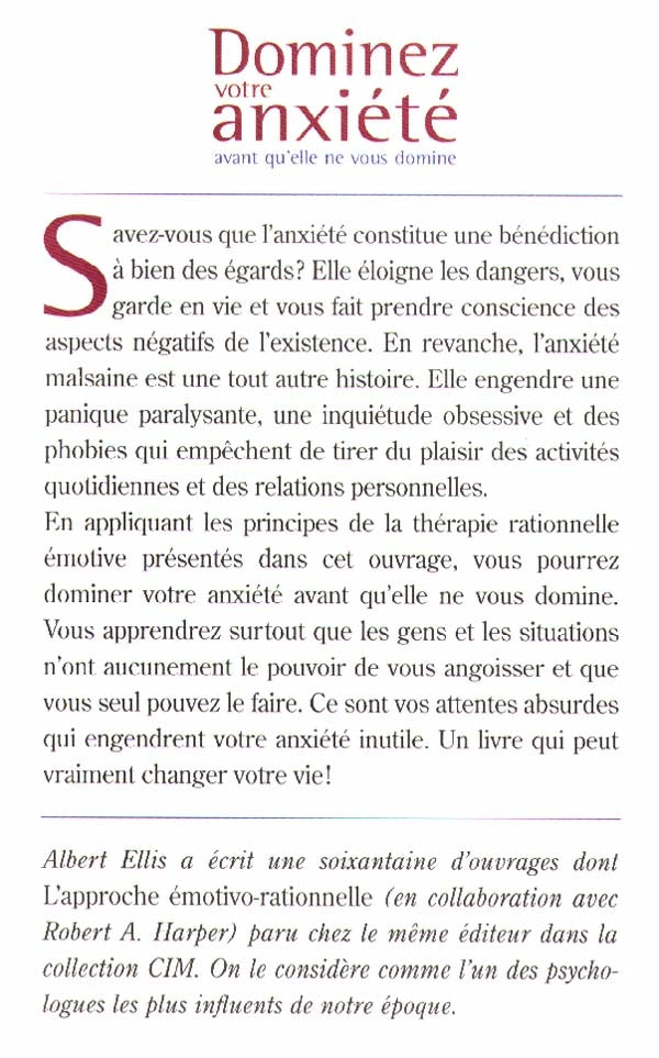 Couverture du livre de Dominez votre anxiété avant qu'elle ne vous domine - papier format