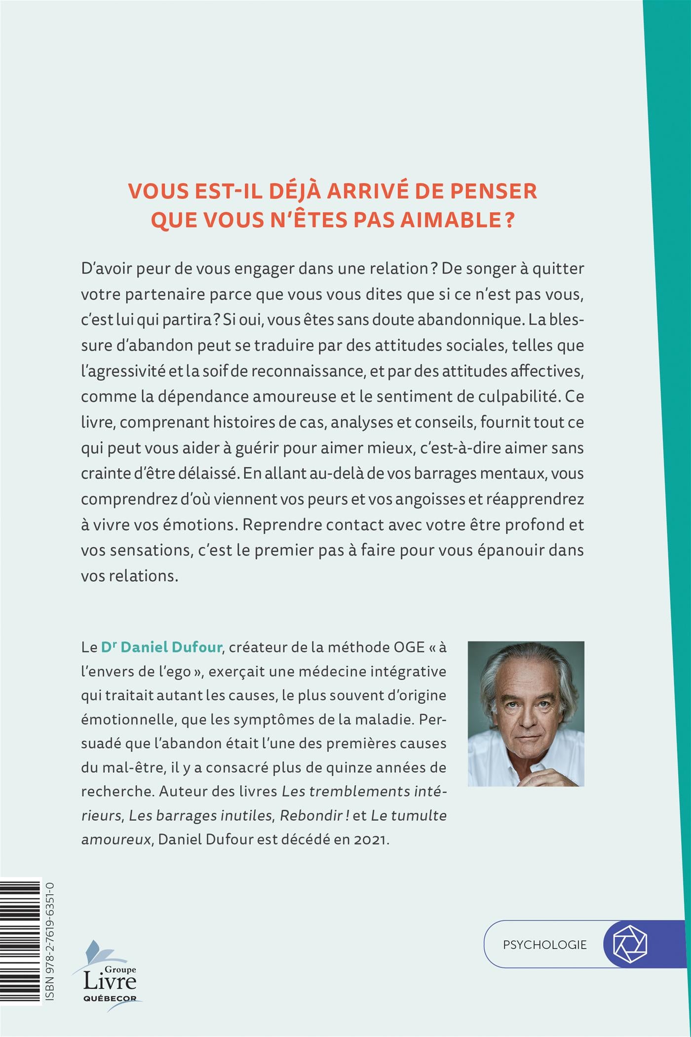 Couverture du livre de La blessure d'abandon - papier format