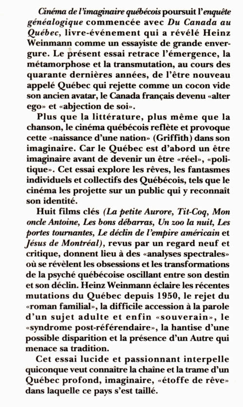Couverture du livre de Cinéma.Imaginaire québécois - papier format