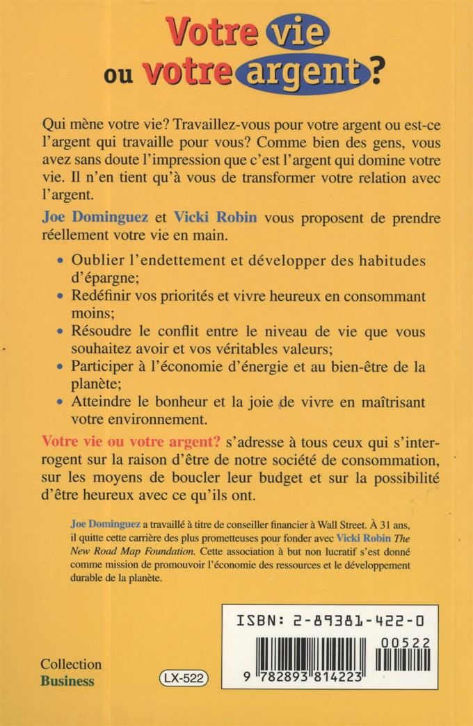 Couverture du livre de Votre vie ou votre argent - papier format