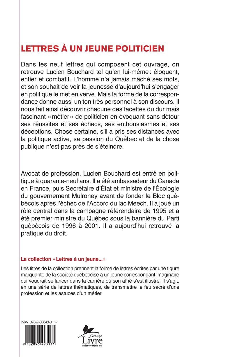Couverture du livre de Lettres à un jeune politicien - papier format
