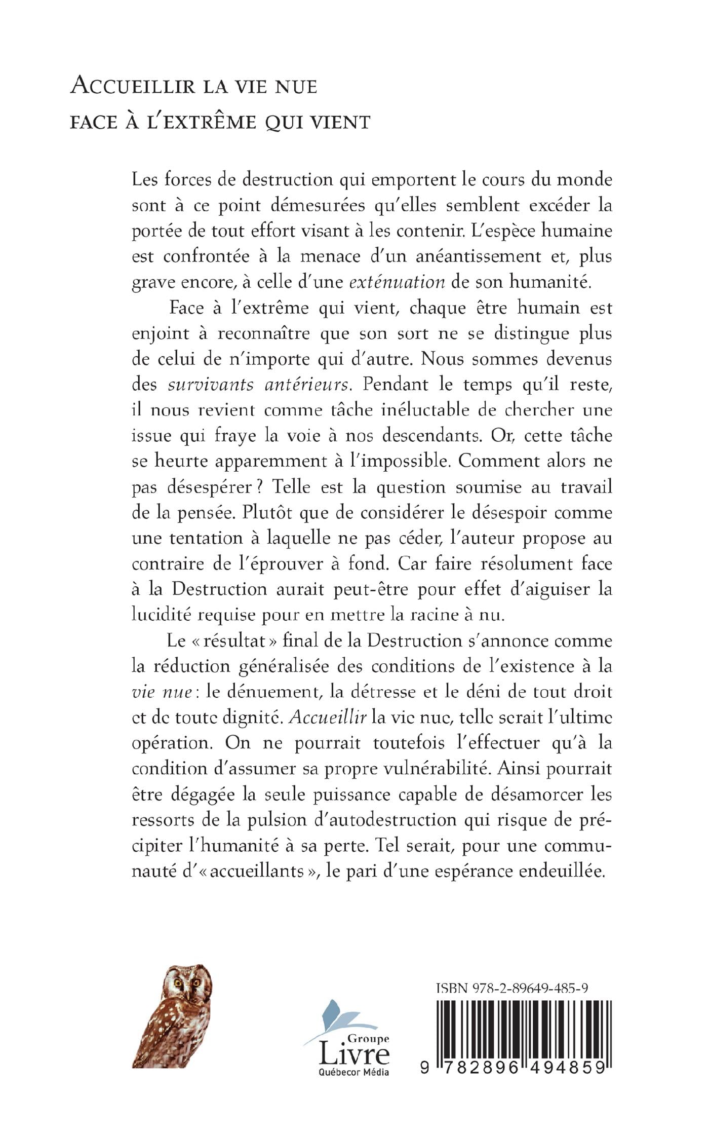 Couverture du livre de Accueillir la vie nue face à l'extrême qui vient - papier format