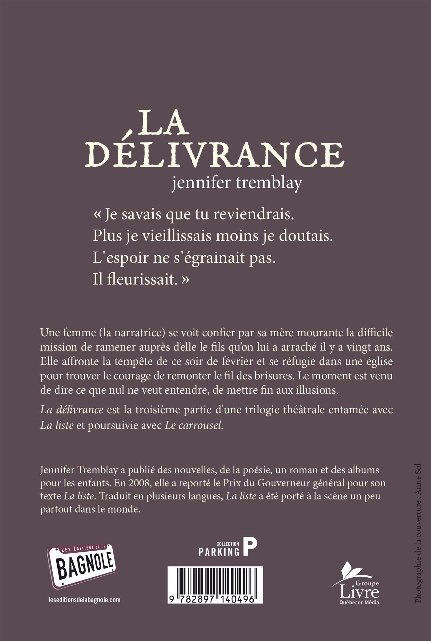 Couverture du livre de La délivrance - papier format